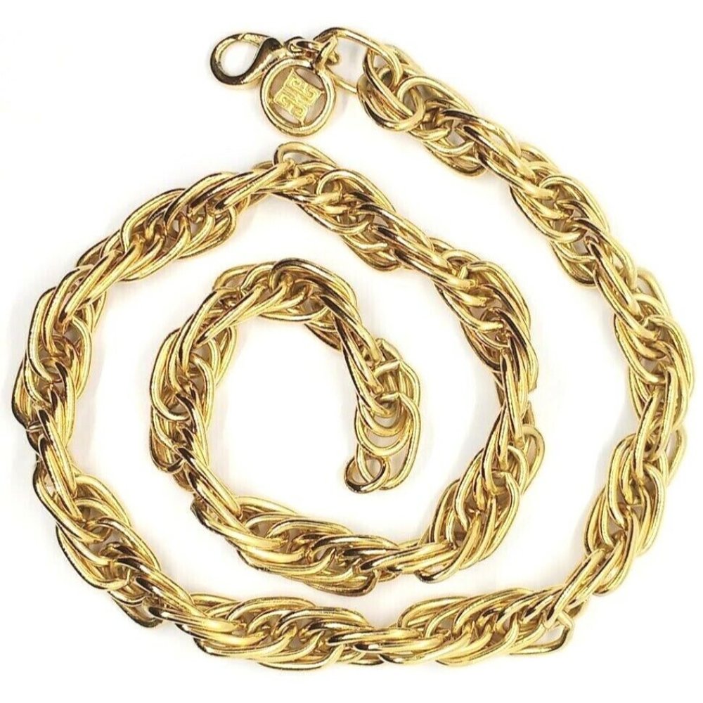 Gorgeous Vintage Givenchy Gold Tone Chain Link Statement Necklace